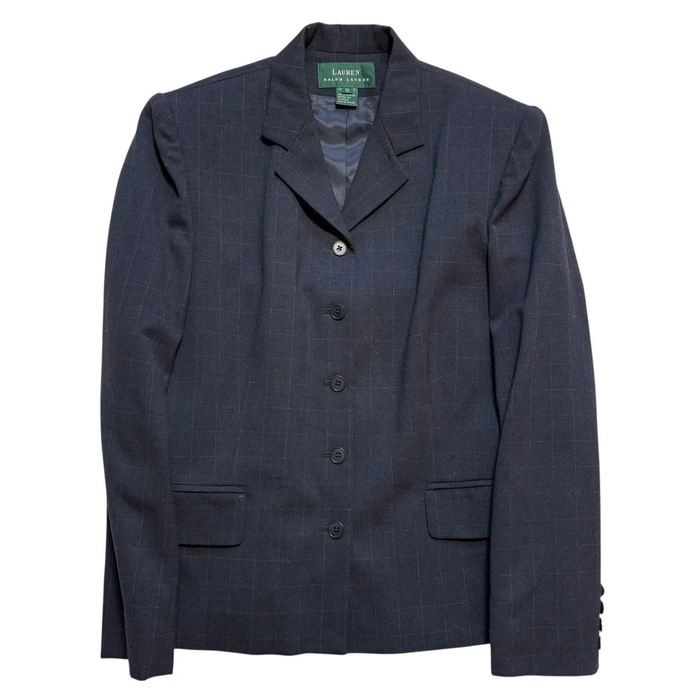 Lauren‎ Ralph Lauren Women's Windowpane Worsted Wool Blazer Skirt Suit Size 12